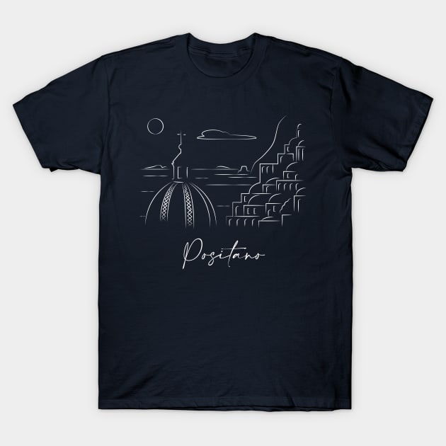 Positano Panorama Lineart T-Shirt by Maxsomma